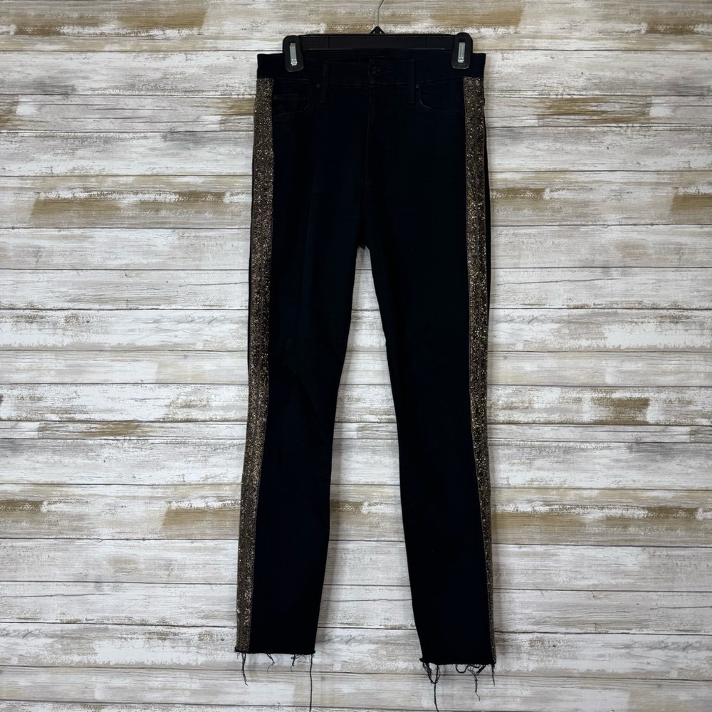 MOTHER Black High Waisted Looker Ankle Frayed Guilly Flash Jeans Women’s size 27